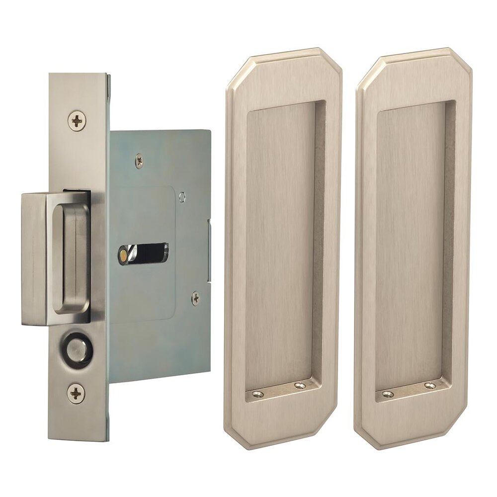 Omnia Hardware Large Traditional Rectangle Passage Pocket Door Mortise Hardware in Satin Nickel Lacquered
