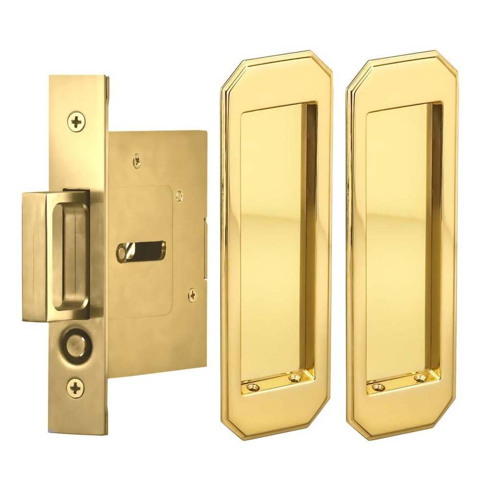 Omnia Hardware Large Traditional Rectangle Passage Pocket Door Mortise Hardware in Polished Brass Lacquered