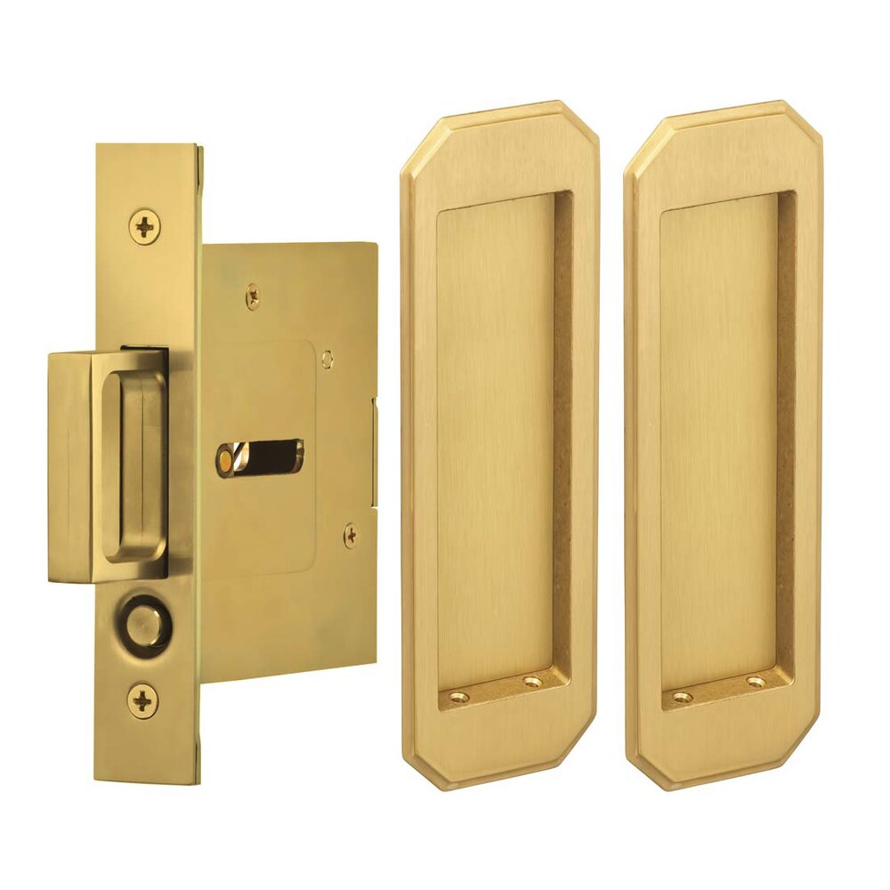 Omnia Hardware Large Traditional Rectangle Passage Pocket Door Mortise Hardware in Satin Brass Lacquered
