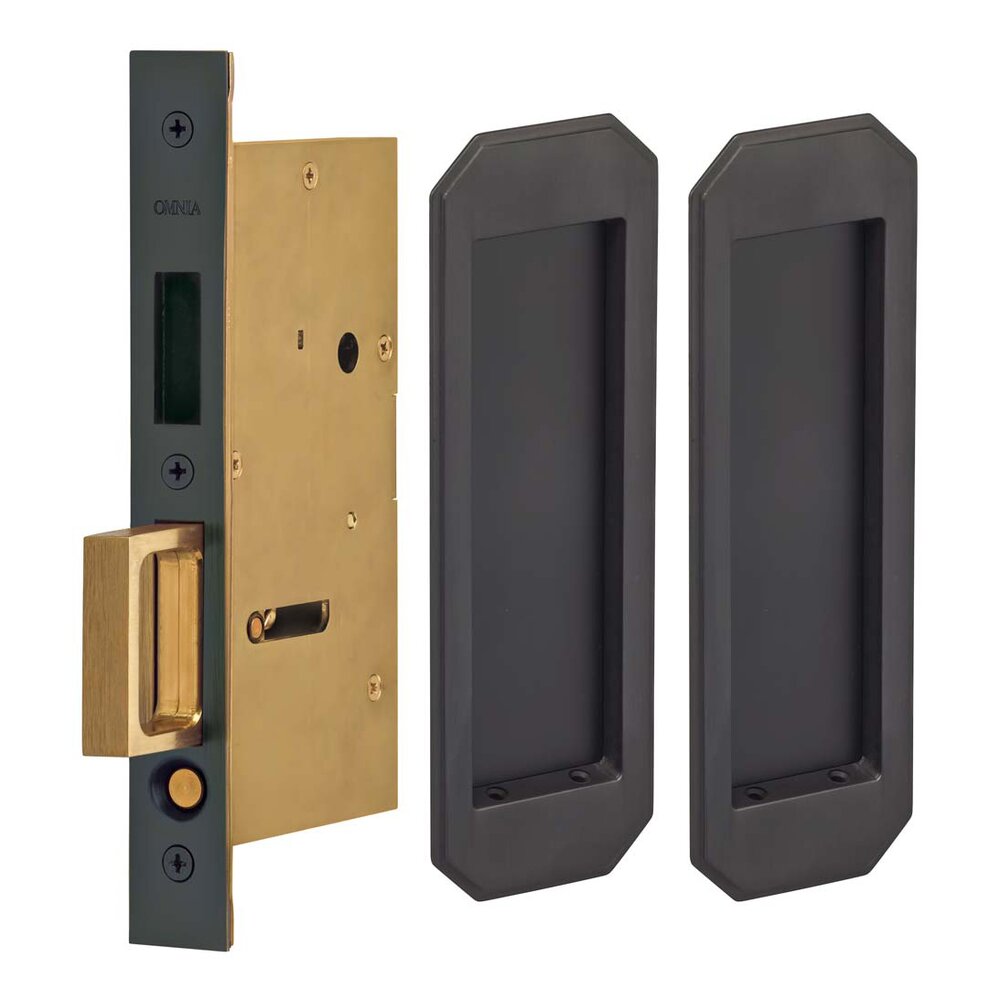 Omnia Hardware Large Traditional Rectangle Dummy Pair Pocket Door Mortise Hardware in Oil Rubbed Bronze Lacquered