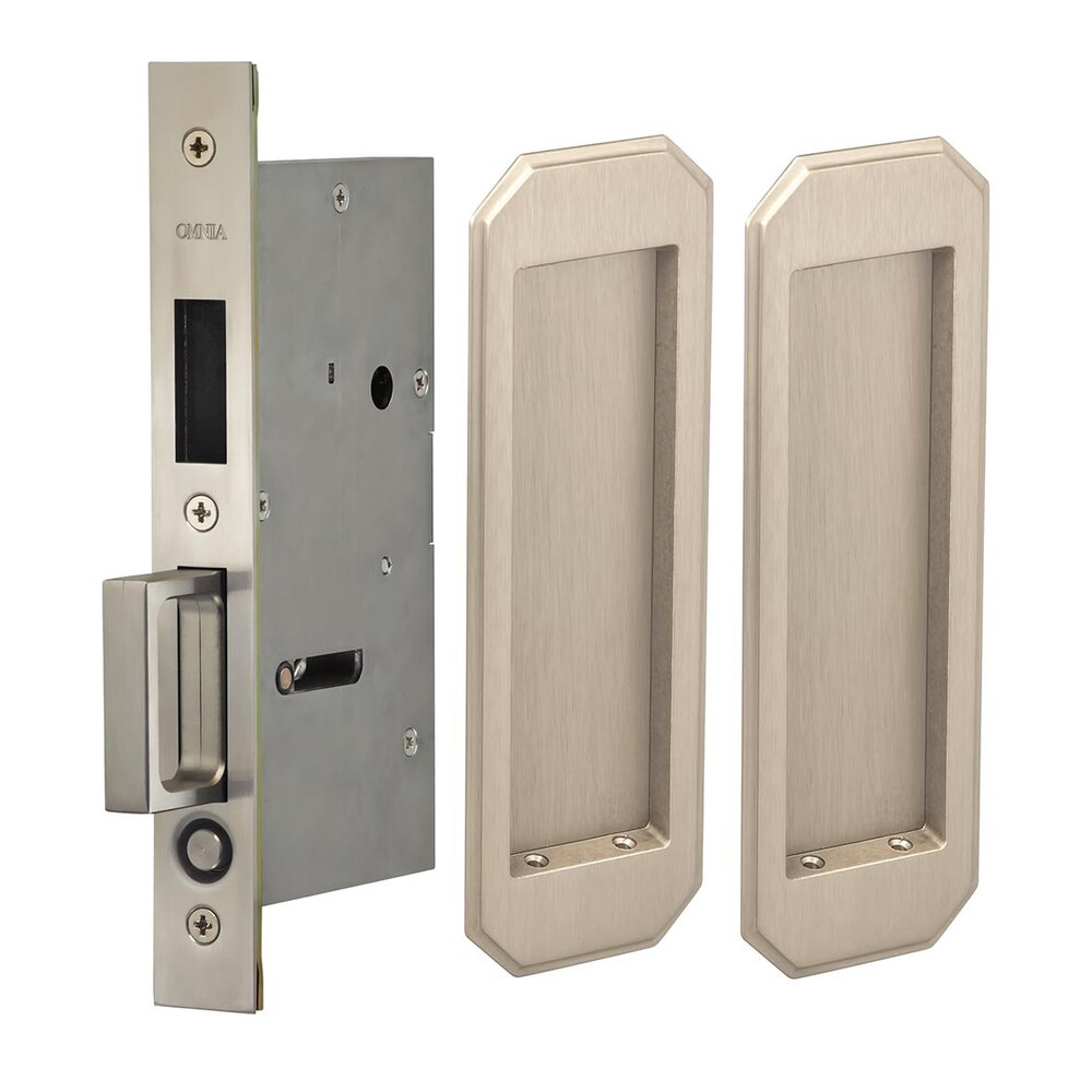 Omnia Hardware Large Traditional Rectangle Dummy Pair Pocket Door Mortise Hardware in Satin Nickel Lacquered