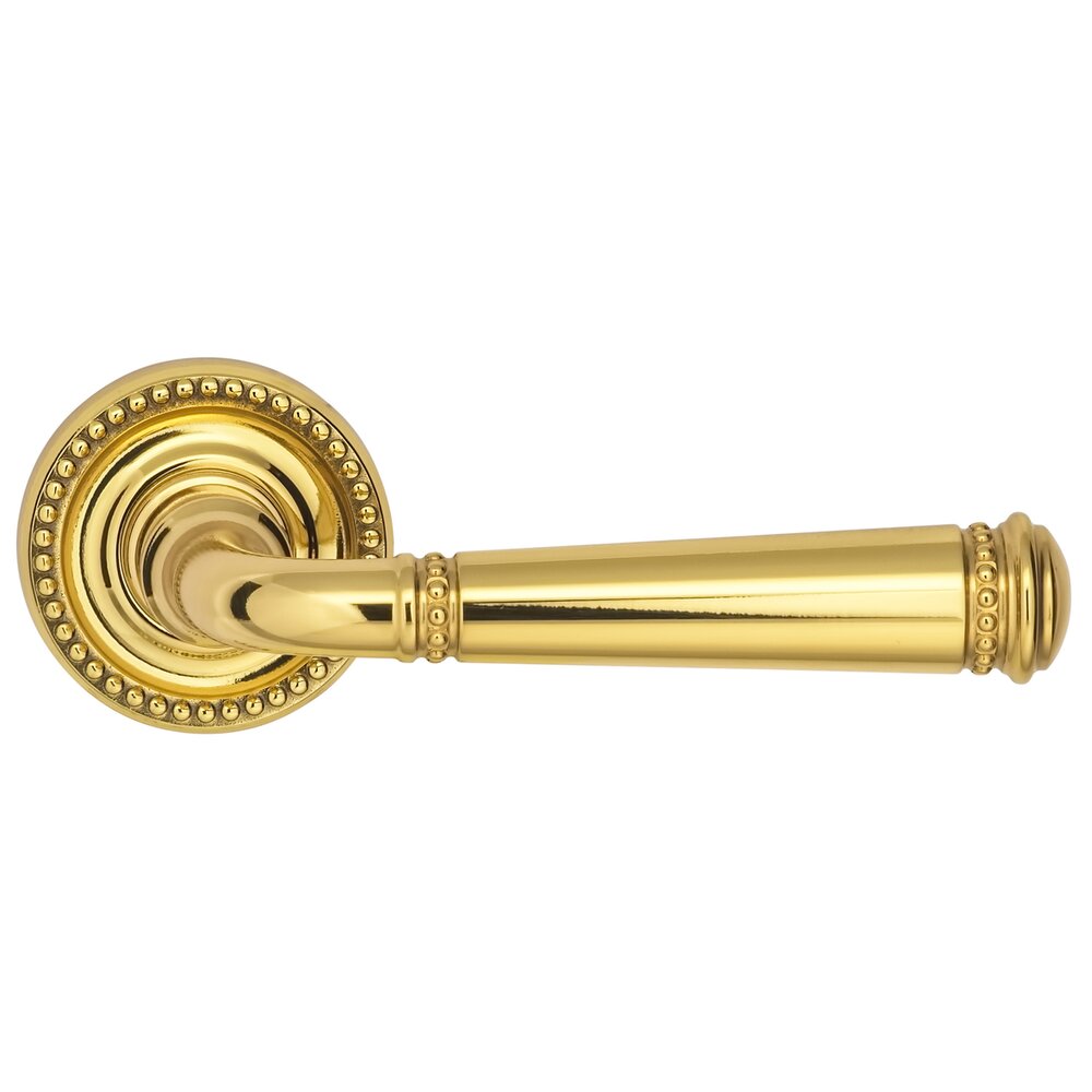Omnia Hardware Single Dummy Beaded Lever and Small Beaded Rose in Polished Brass Lacquered