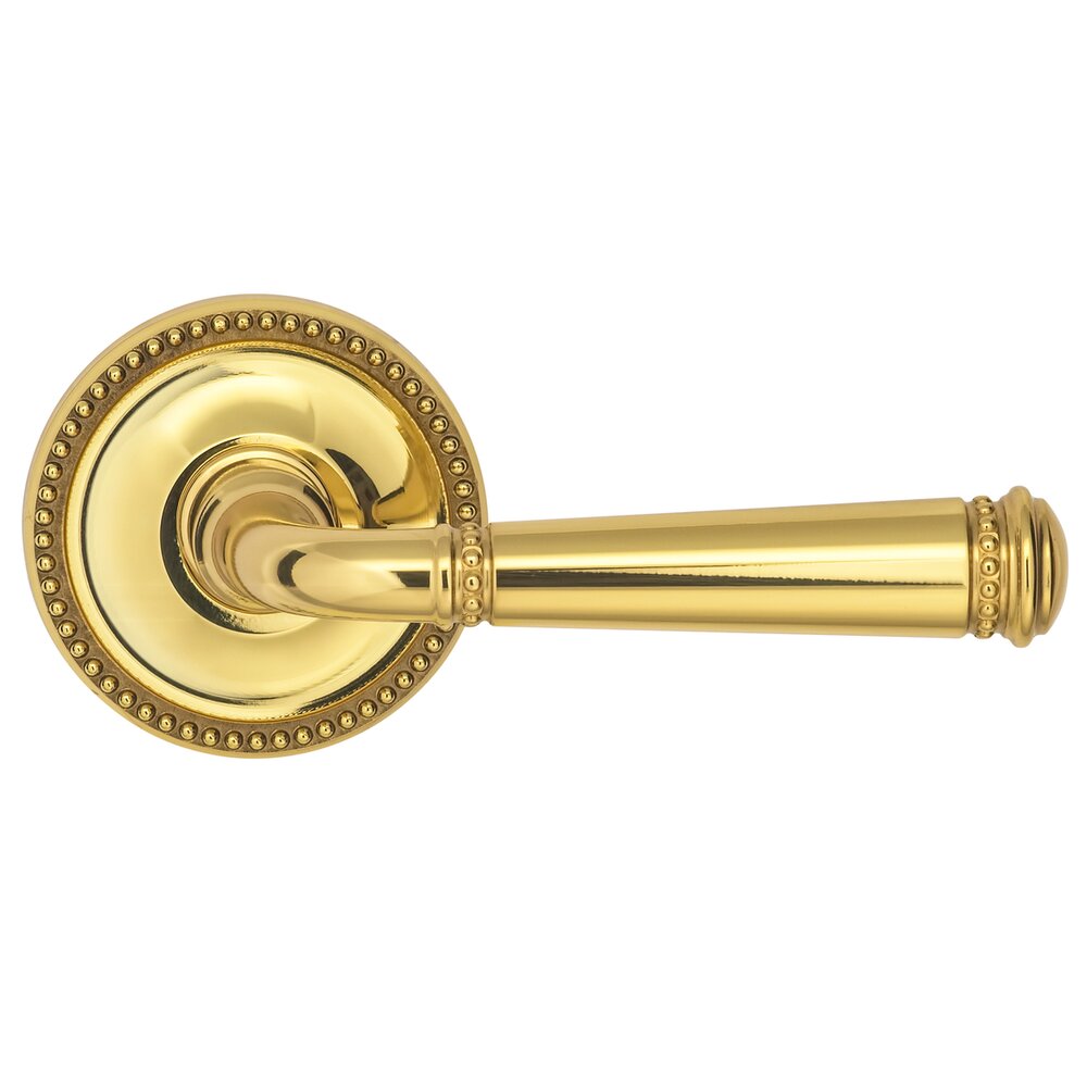 Omnia Hardware Passage Beaded Lever Beaded Rose in Polished Brass Lacquered