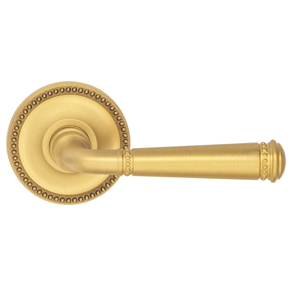Omnia Hardware Passage Beaded Lever Beaded Rose in Satin Brass Lacquered