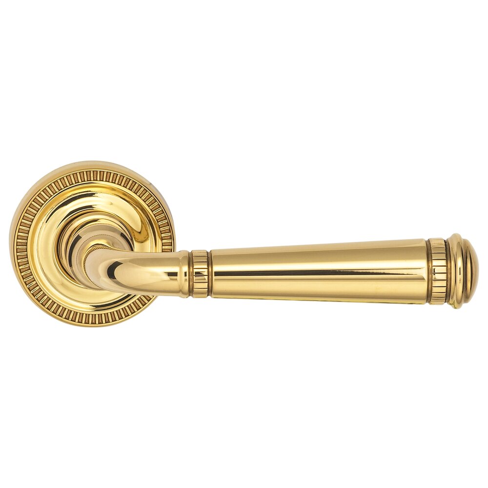 Omnia Hardware Passage Milled Lever and Small Milled Rose in Polished Brass Unlacquered