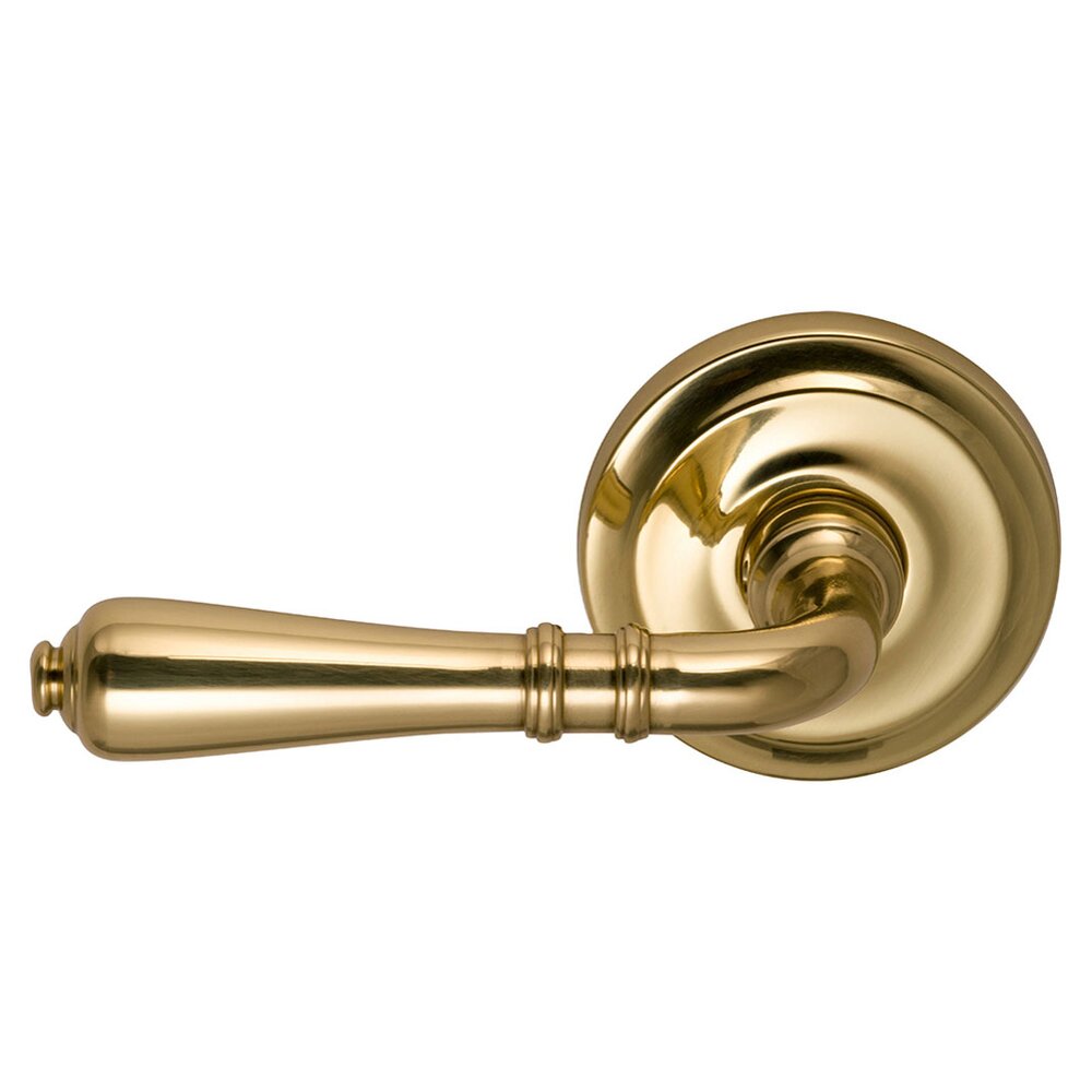 Omnia Hardware Passage Traditions Left Handed Lever with Radial Rosette in Polished Brass Lacquered