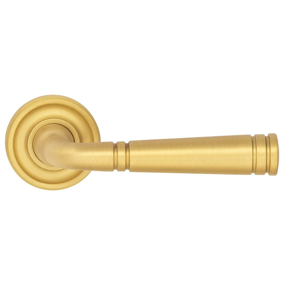Omnia Hardware Privacy Edged Lever and Small Edged Rose in Satin Brass Lacquered