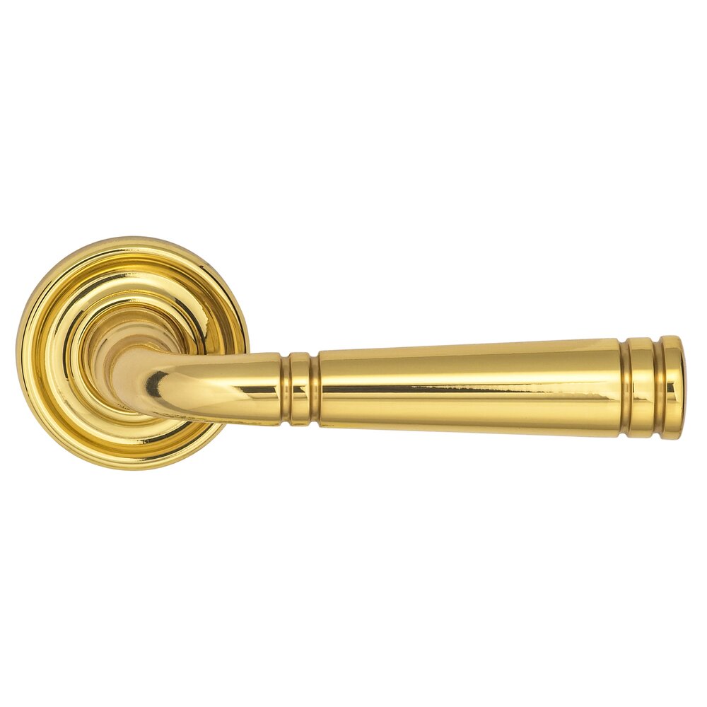 Omnia Hardware Passage Edged Lever and Small Edged Rose in Polished Brass Lacquered