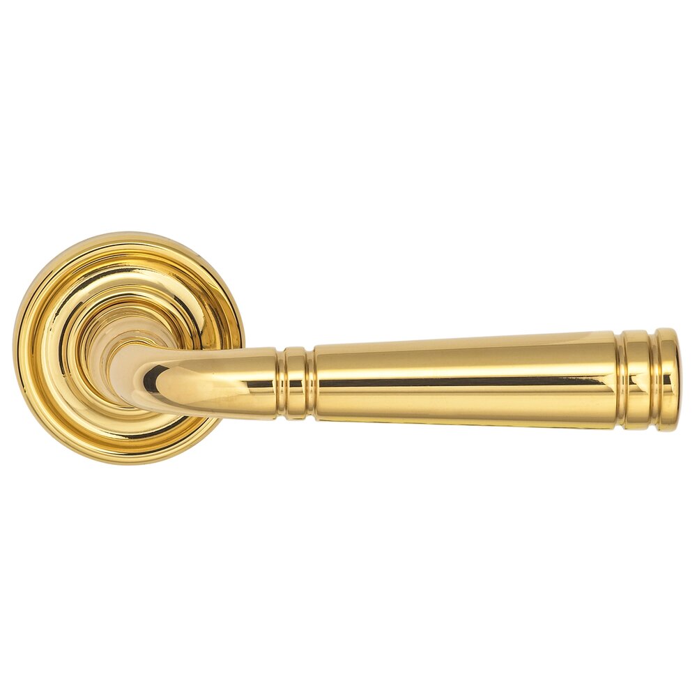 Omnia Hardware Passage Edged Lever and Small Edged Rose in Polished Brass Unlacquered