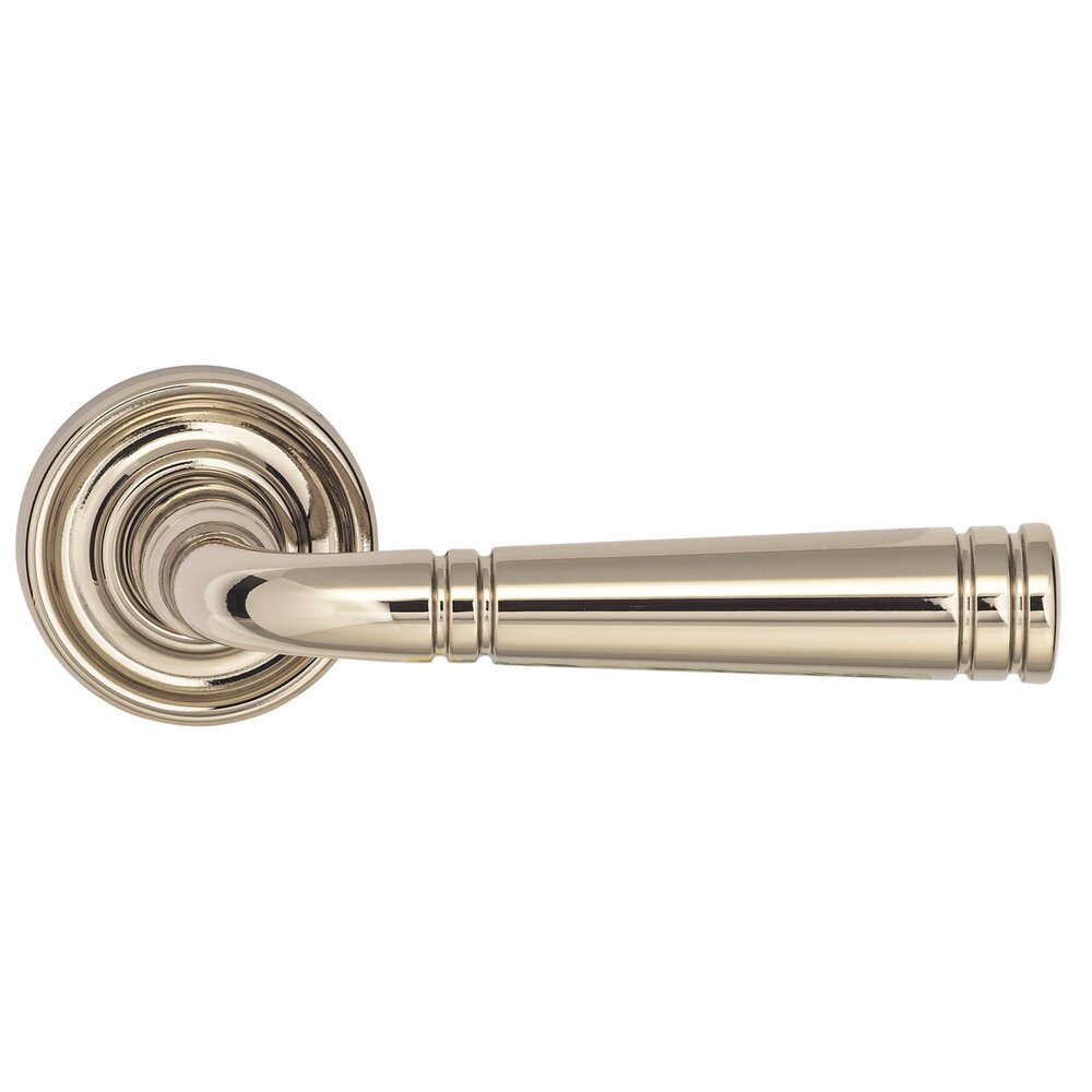 Omnia Hardware Privacy Edged Lever and Small Edged Rose in Polished Polished Nickel Lacquered