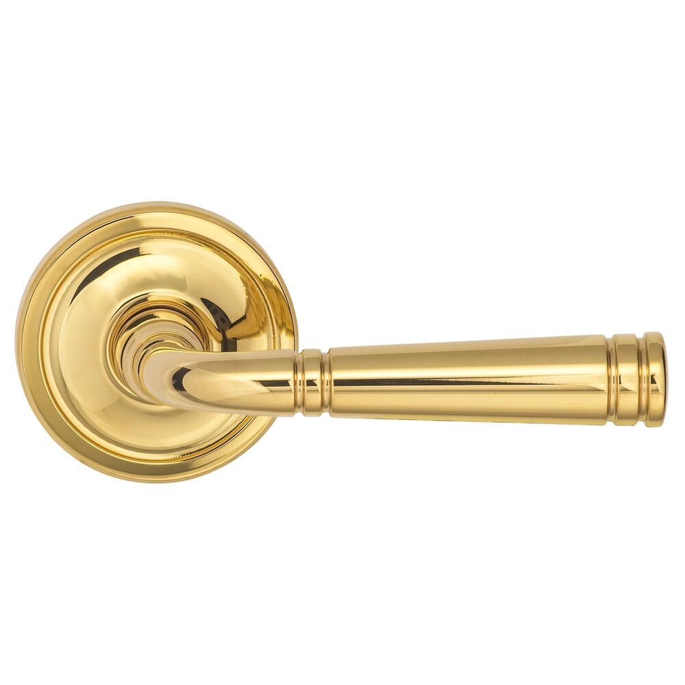 Omnia Hardware Passage Edged Lever Edged Rose in Polished Brass Unlacquered