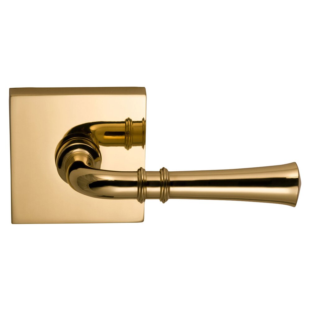 Omnia Hardware Right-Handed Single Dummy Traditional Lever with Square Rose in Polished Brass Lacquered
