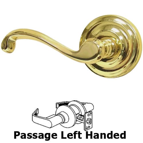 Omnia Hardware Passage Cascade Left Handed Lever with Radial Rosette in Polished Brass Lacquered