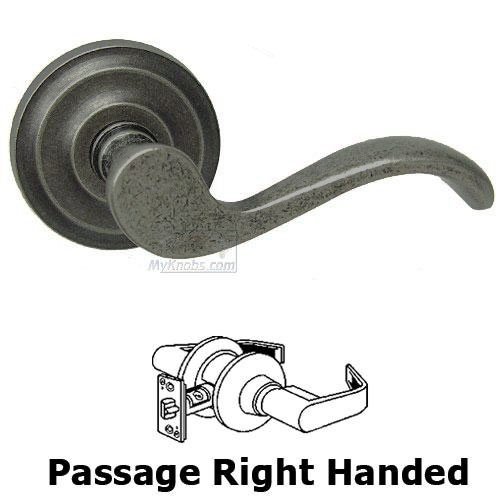 Omnia Hardware Passage Spring Right Handed Lever with Radial Rosette in Vintage Iron