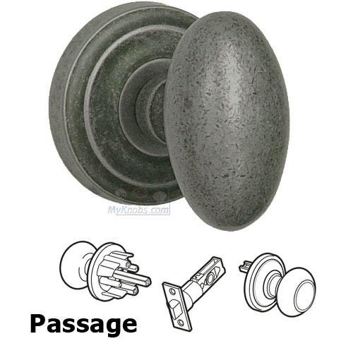 Omnia Hardware Passage Latchset Classic Egg Knob with Radial Rosette in Vintage Iron