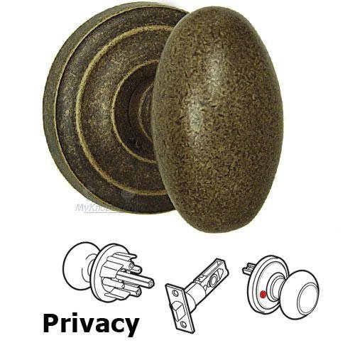 Omnia Hardware Privacy Latchset Classic Egg Knob with Radial Rosette in Vintage Brass