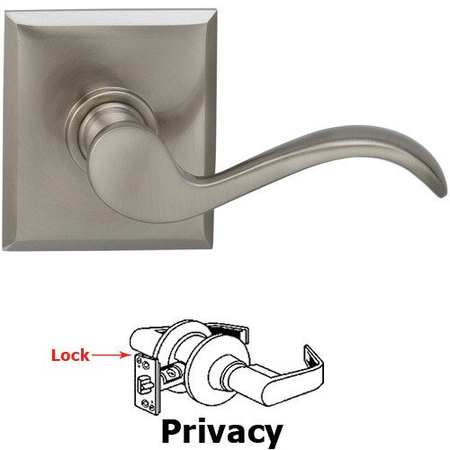 Omnia Hardware Privacy Wave Lever with Rectangle Rose in Satin Nickel Lacquered