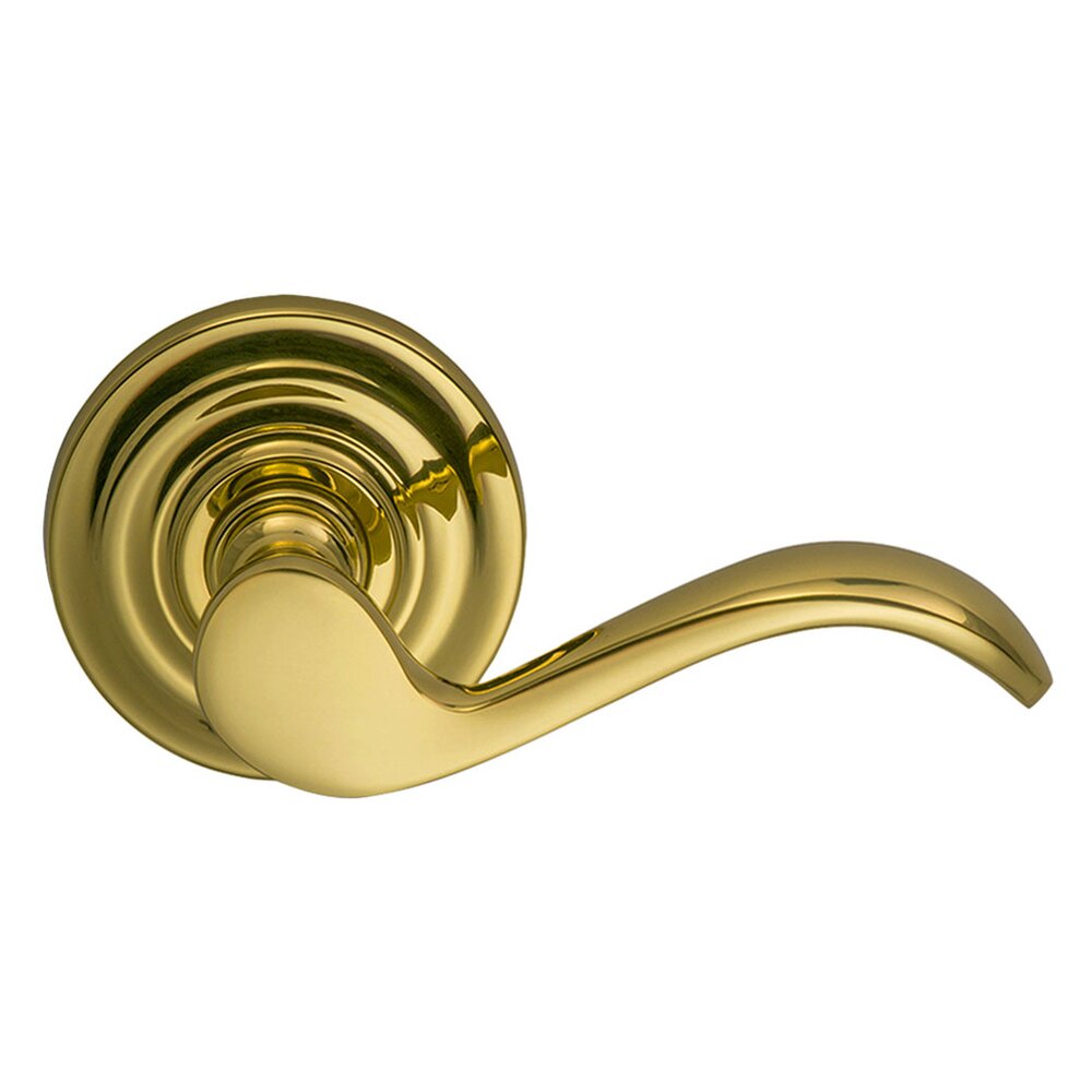 Omnia Hardware Passage Wave Lever with Traditional Rose in Polished Brass Lacquered