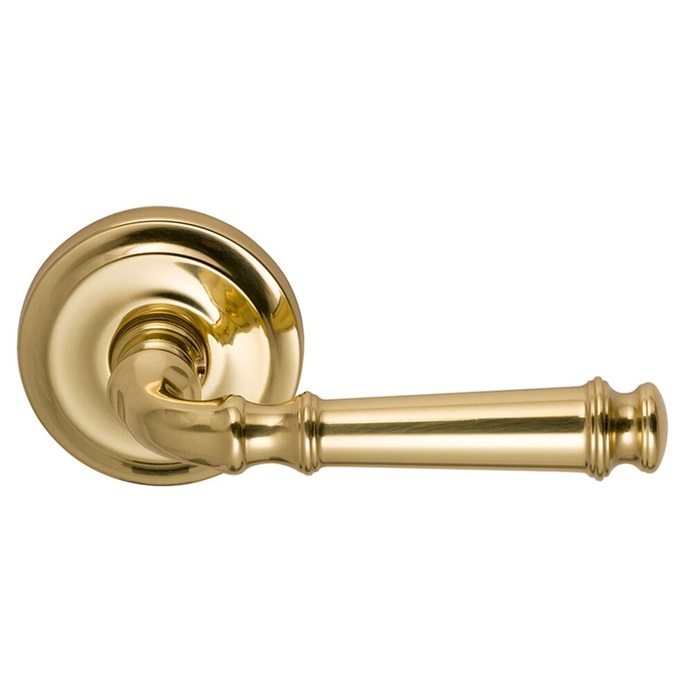 Omnia Hardware Passage Dover Right Handed Lever with Radial Rosette in Polished Brass Lacquered