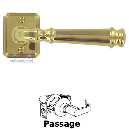 Omnia Hardware Passage Traditions Dover Lever with Small Rectangular Rosette in Polished Brass Lacquered
