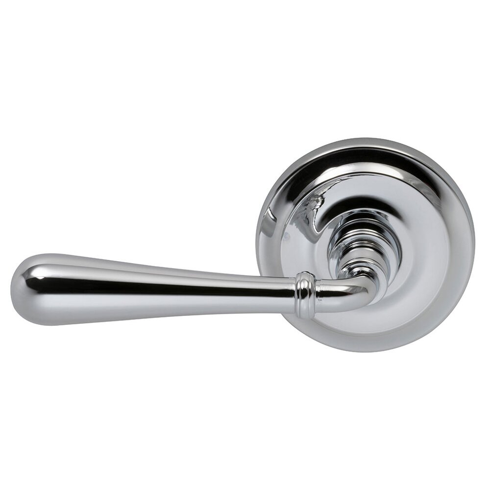 Omnia Hardware Passage Traditions Left Handed Lever with Radial Rosette in Polished Chrome