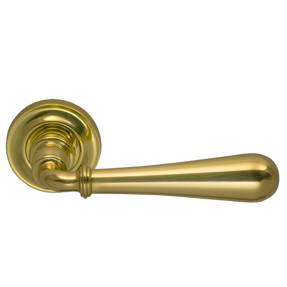 Omnia Hardware Passage Traditions Timeless Lever with Small Radial Rosette in Polished Brass Unlacquered