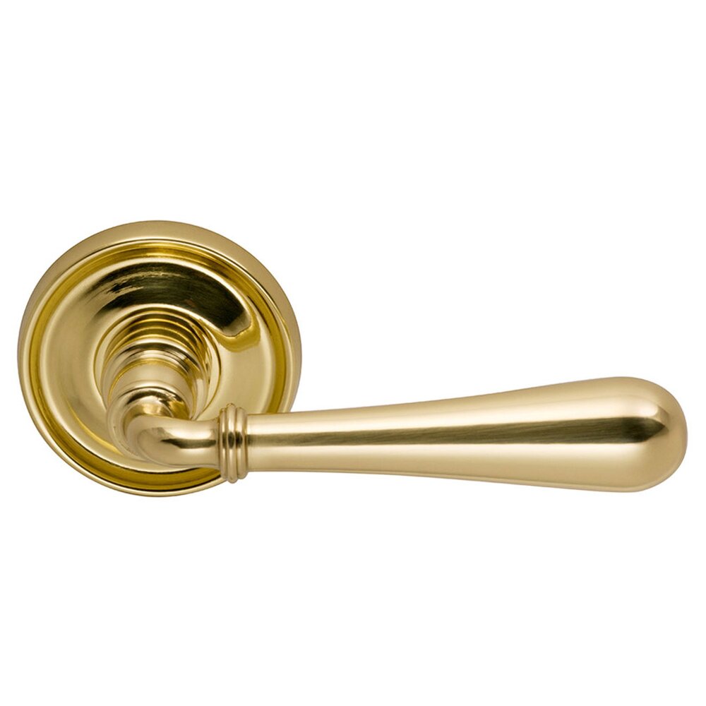 Omnia Hardware Passage Traditions Timeless Lever with Medium Radial Rosette in Polished Brass Lacquered