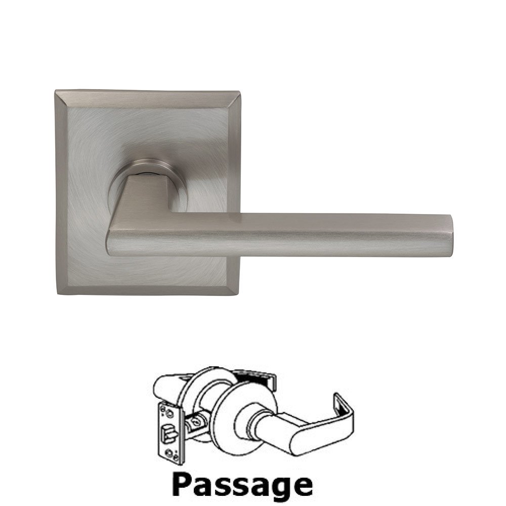 Omnia Hardware Passage Wedge Lever with Rectangular Rose in Satin Nickel Lacquered Plated, Lacquered