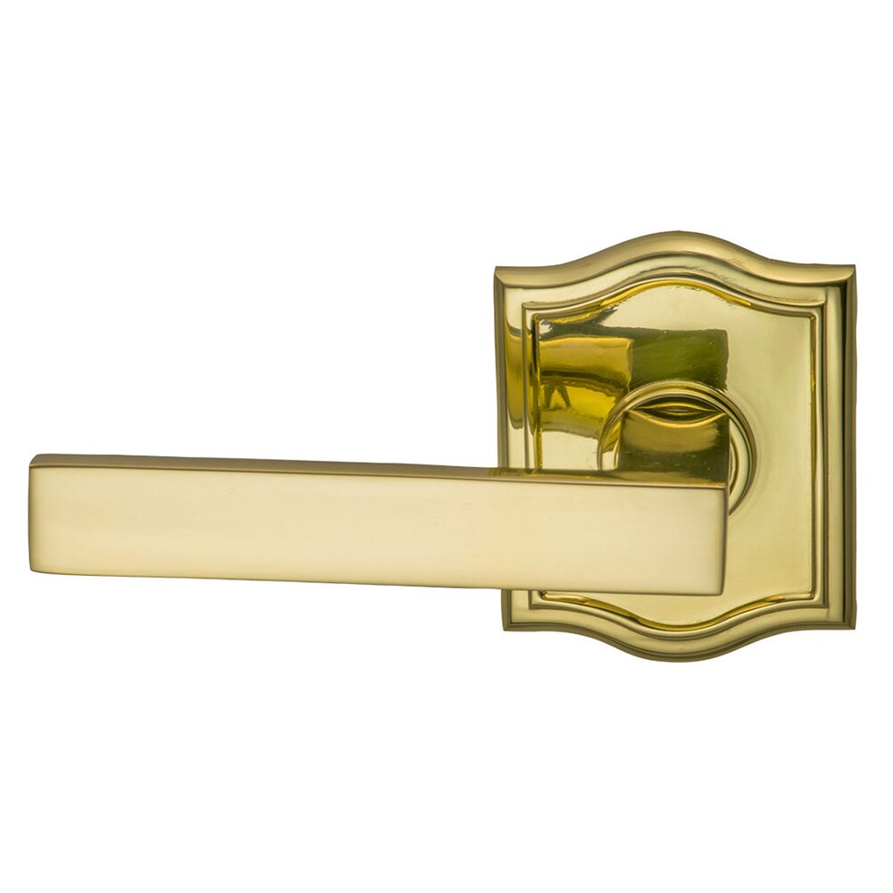 Omnia Hardware Double Dummy Square Left-Handed Lever with Arched Rose in Polished Brass Lacquered
