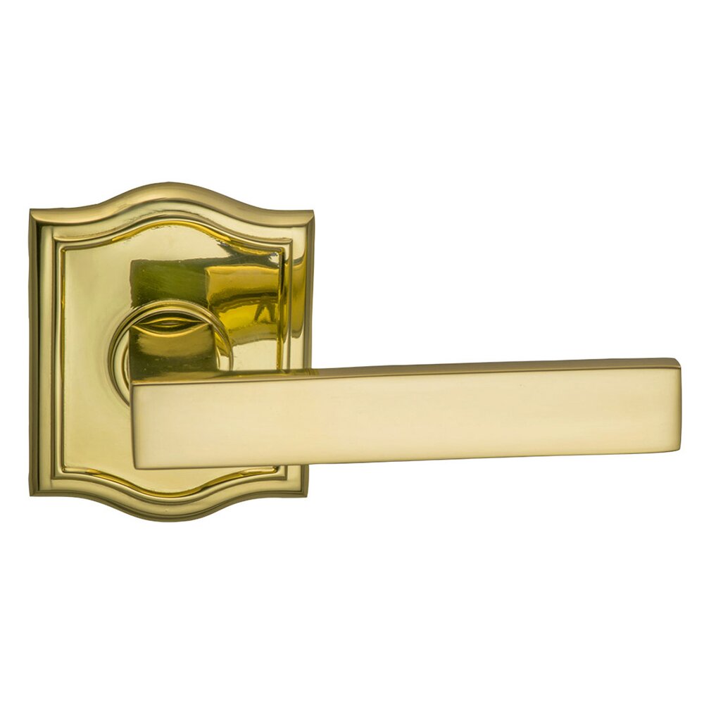 Omnia Hardware Passage Square Lever with Arched Rose in Polished Brass Lacquered