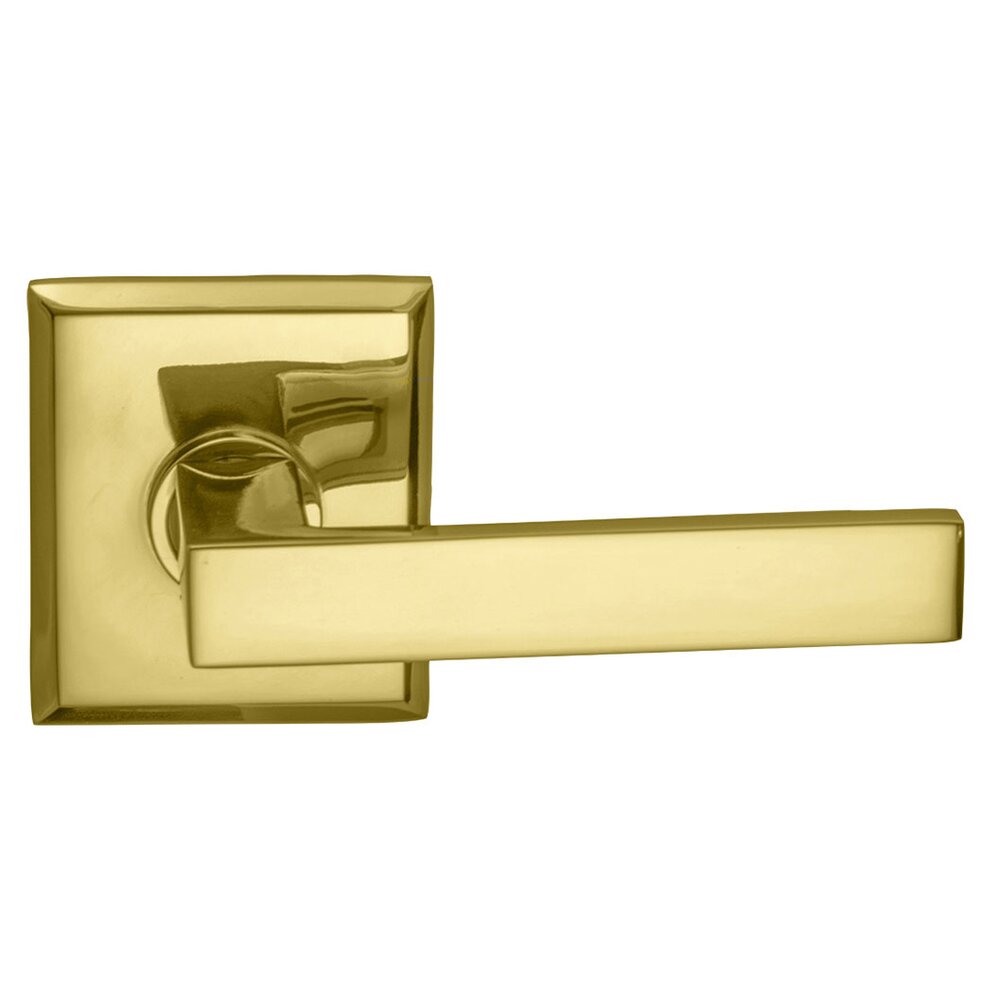 Omnia Hardware Double Dummy Square Right-Handed Lever with Rectangular Rose in Polished Brass Lacquered