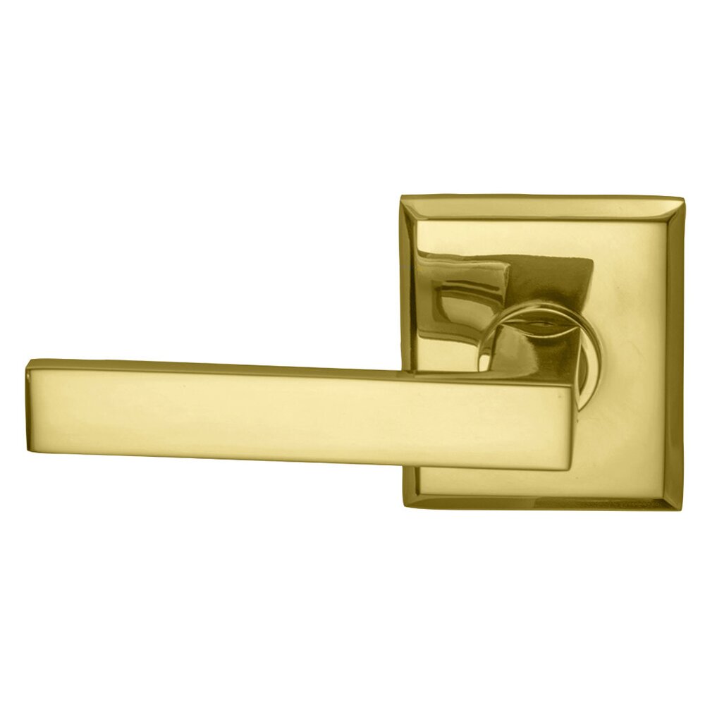 Omnia Hardware Double Dummy Square Left-Handed Lever with Rectangular Rose in Polished Brass Lacquered