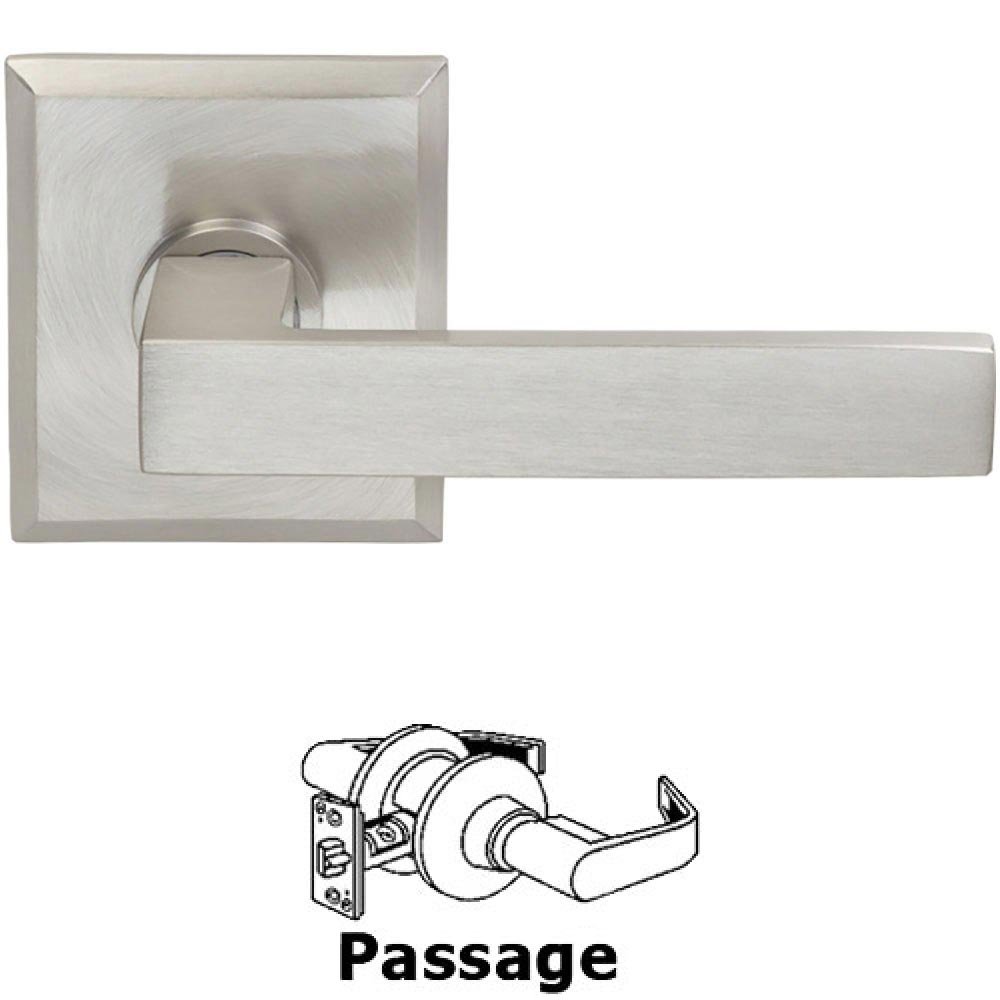 Omnia Hardware Passage Square Lever with Rectangular Rose in Satin Nickel Lacquered Plated, Lacquered