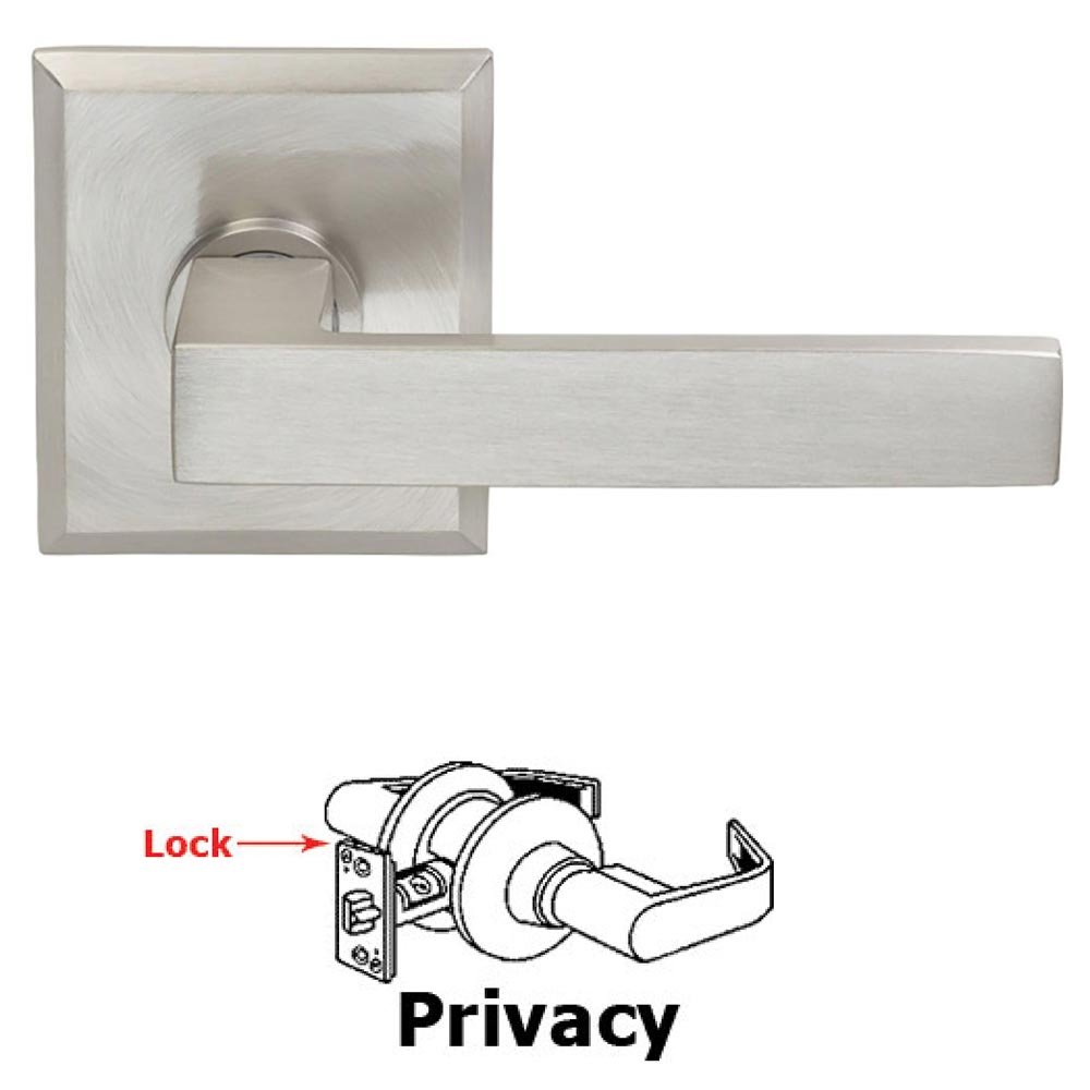 Omnia Hardware Privacy Square Lever with Rectangular Rose in Satin Nickel Lacquered Plated, Lacquered