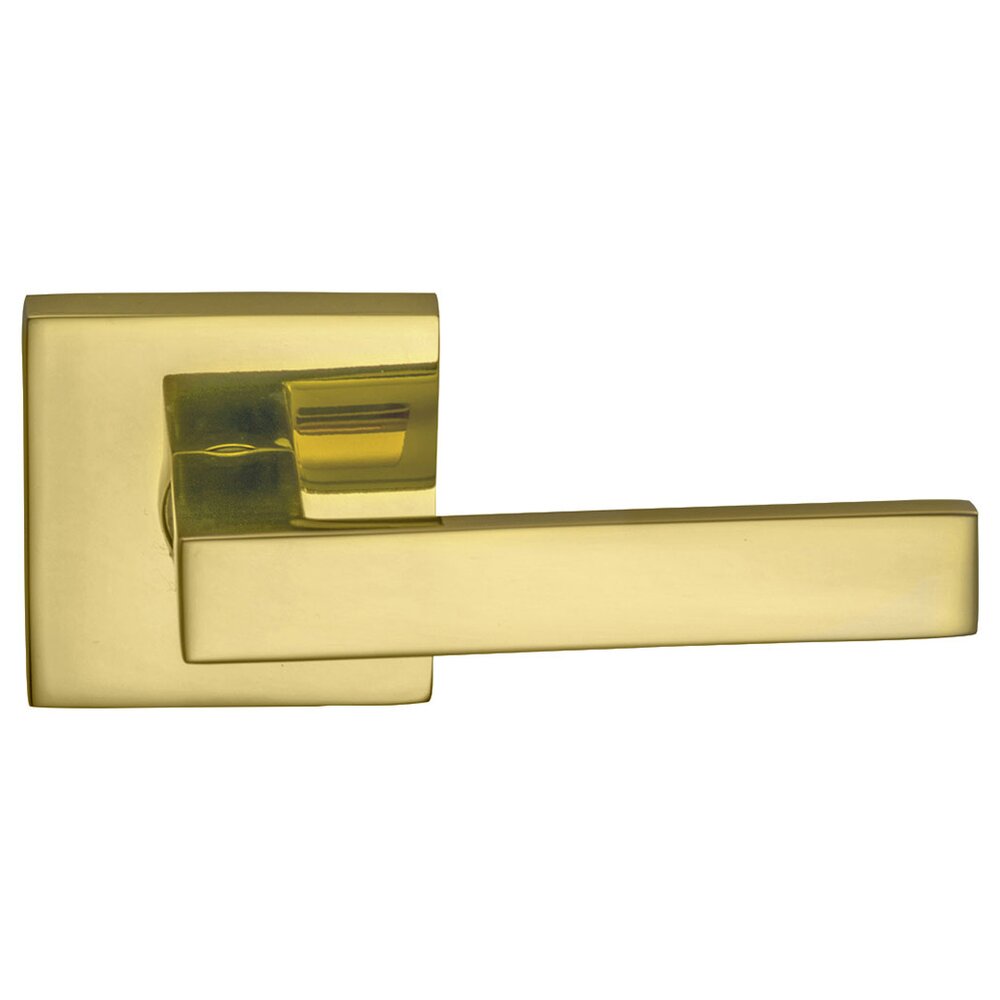Omnia Hardware Double Dummy Square Right-Handed Lever with Square Rose in Polished Brass Lacquered