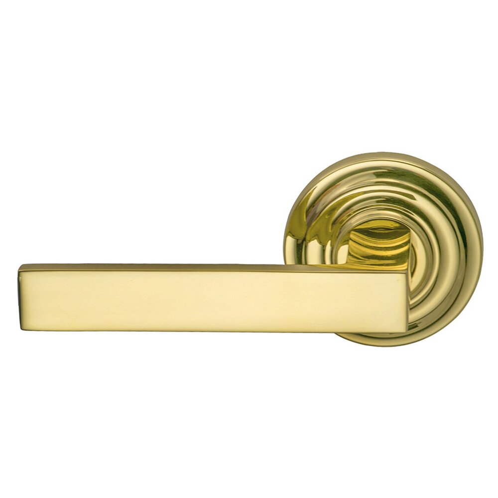 Omnia Hardware Left-Handed Single Dummy Square Lever with Traditional Rose in Polished Brass Lacquered