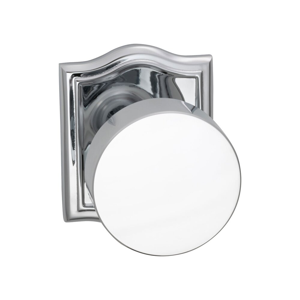 Omnia Hardware Passage Puck Knob with Arched Rose in Polished Chrome Plated