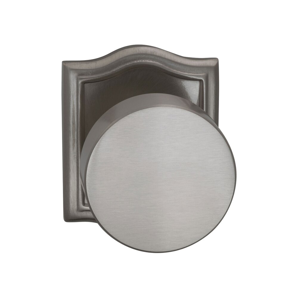 Omnia Hardware Privacy Puck Knob with Arched Rose in Satin Nickel Lacquered Plated, Lacquered