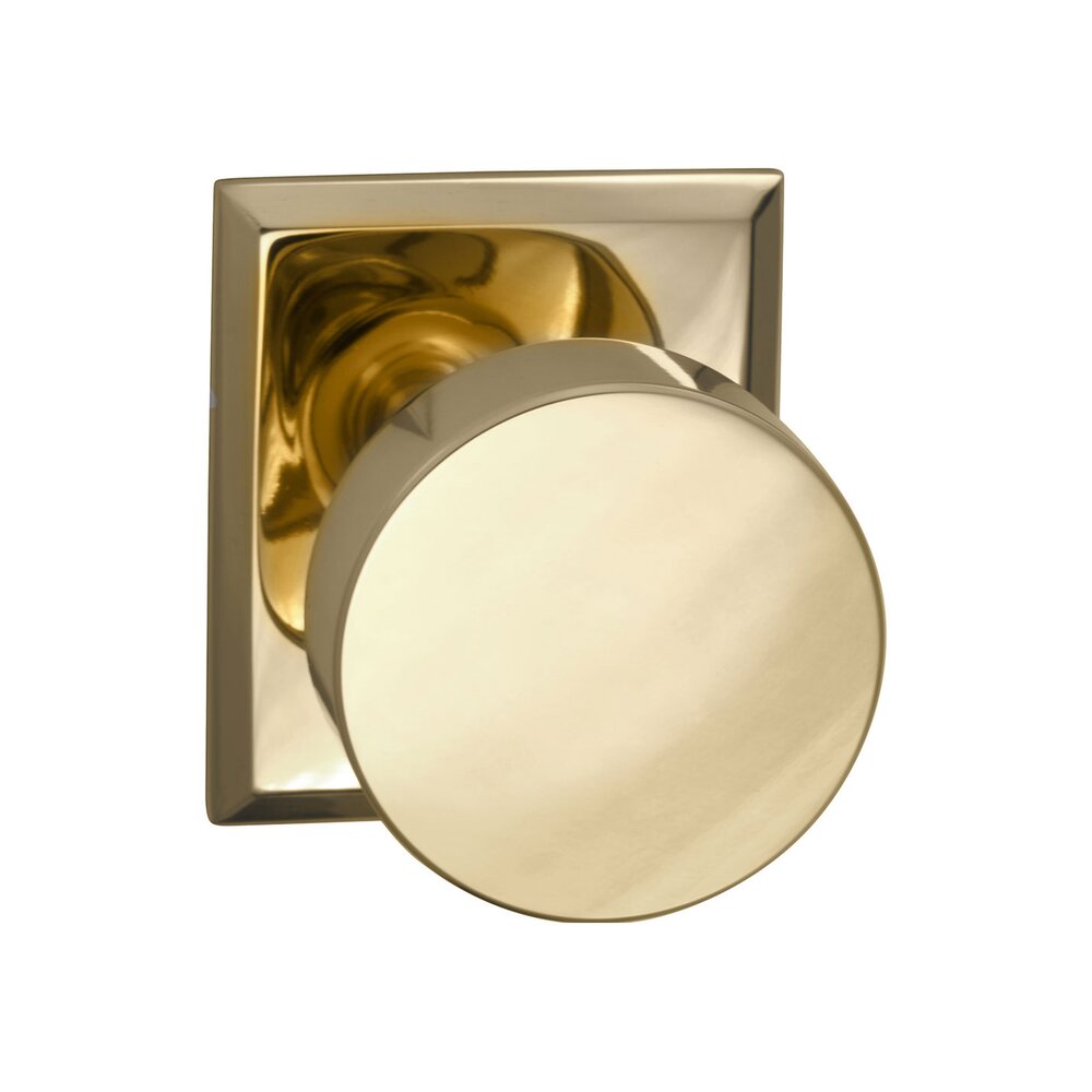 Omnia Hardware Double Dummy Puck Knob with Rectangular Rose in Polished Brass Lacquered