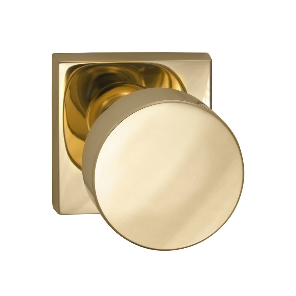 Omnia Hardware Double Dummy Puck Knob with Square Rose in Polished Brass Lacquered
