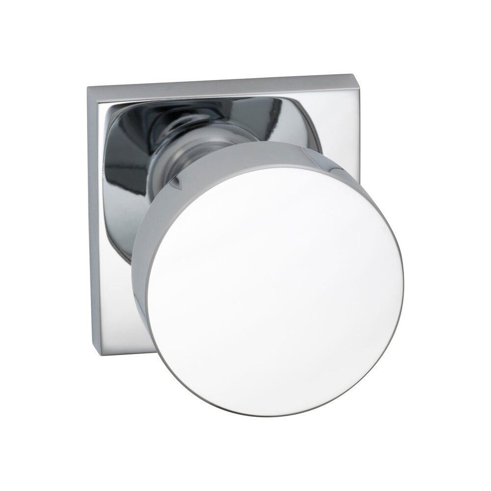 Omnia Hardware Passage Puck Knob with Square Rose in Polished Chrome Plated