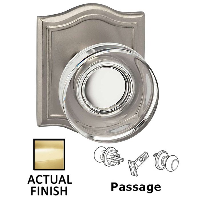 Omnia Hardware Passage Puck Glass Knob With Arched Rose in Polished Brass Lacquered