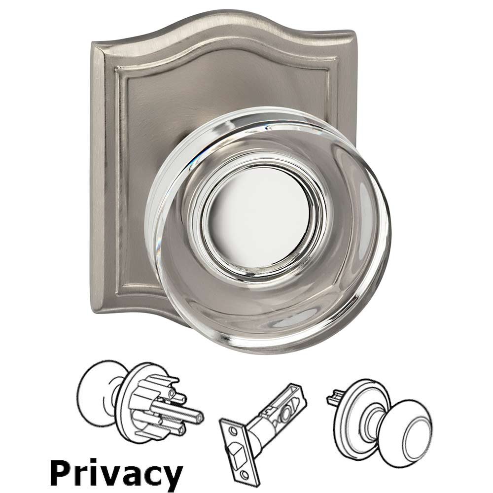 Omnia Hardware Privacy Puck Glass Knob With Arched Rose in Satin Nickel Lacquered