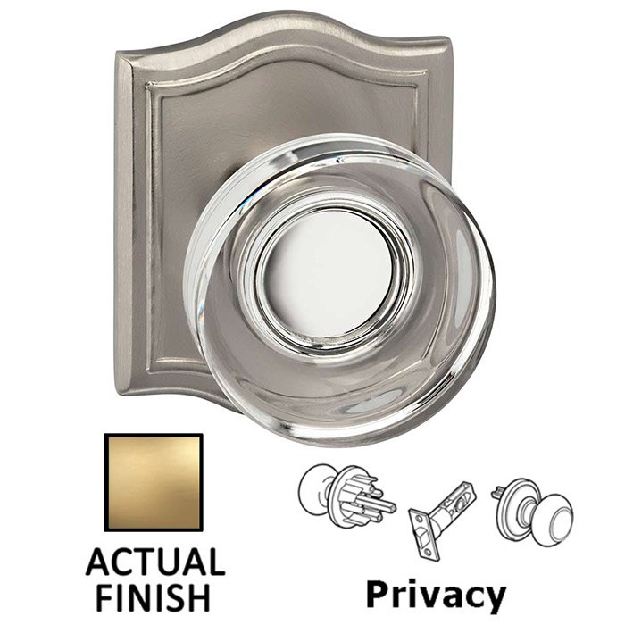 Omnia Hardware Privacy Puck Glass Knob With Arched Rose in Satin Brass Lacquered