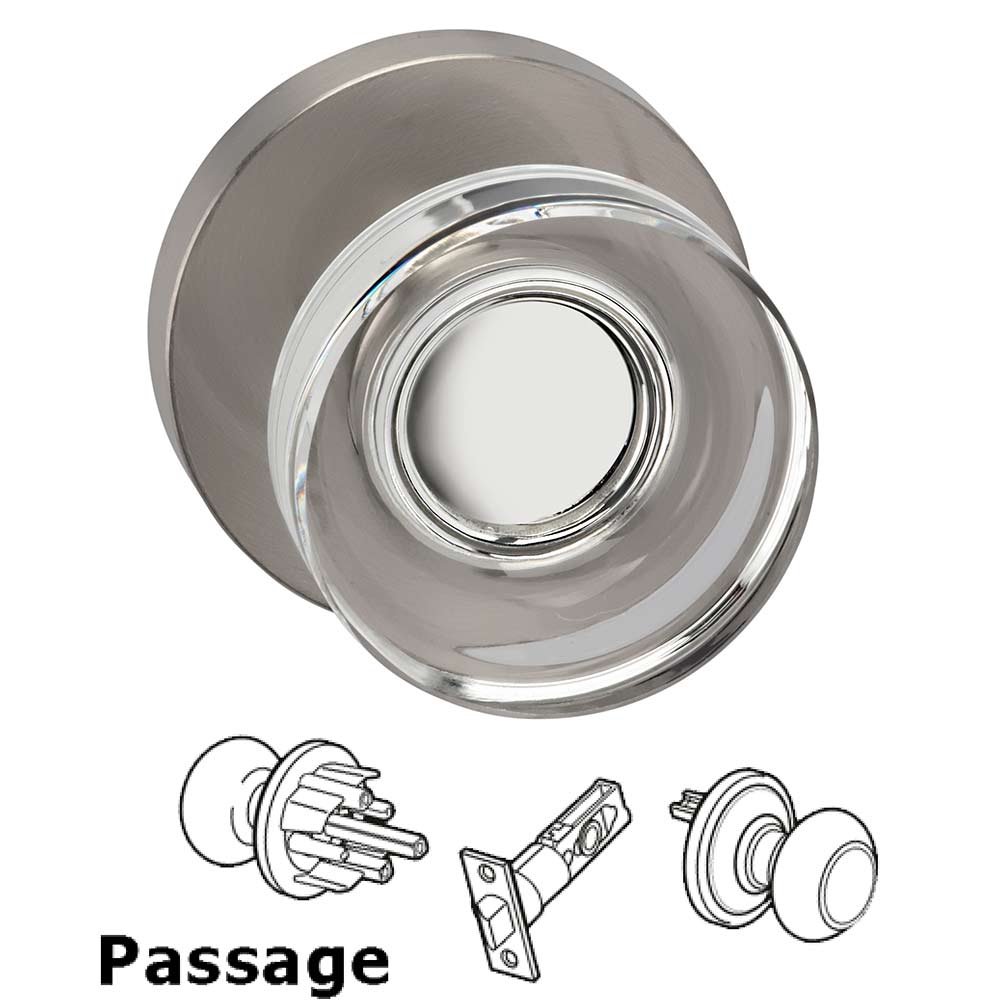 Omnia Hardware Passage Puck Glass Knob With Modern Rose in Satin Nickel Lacquered