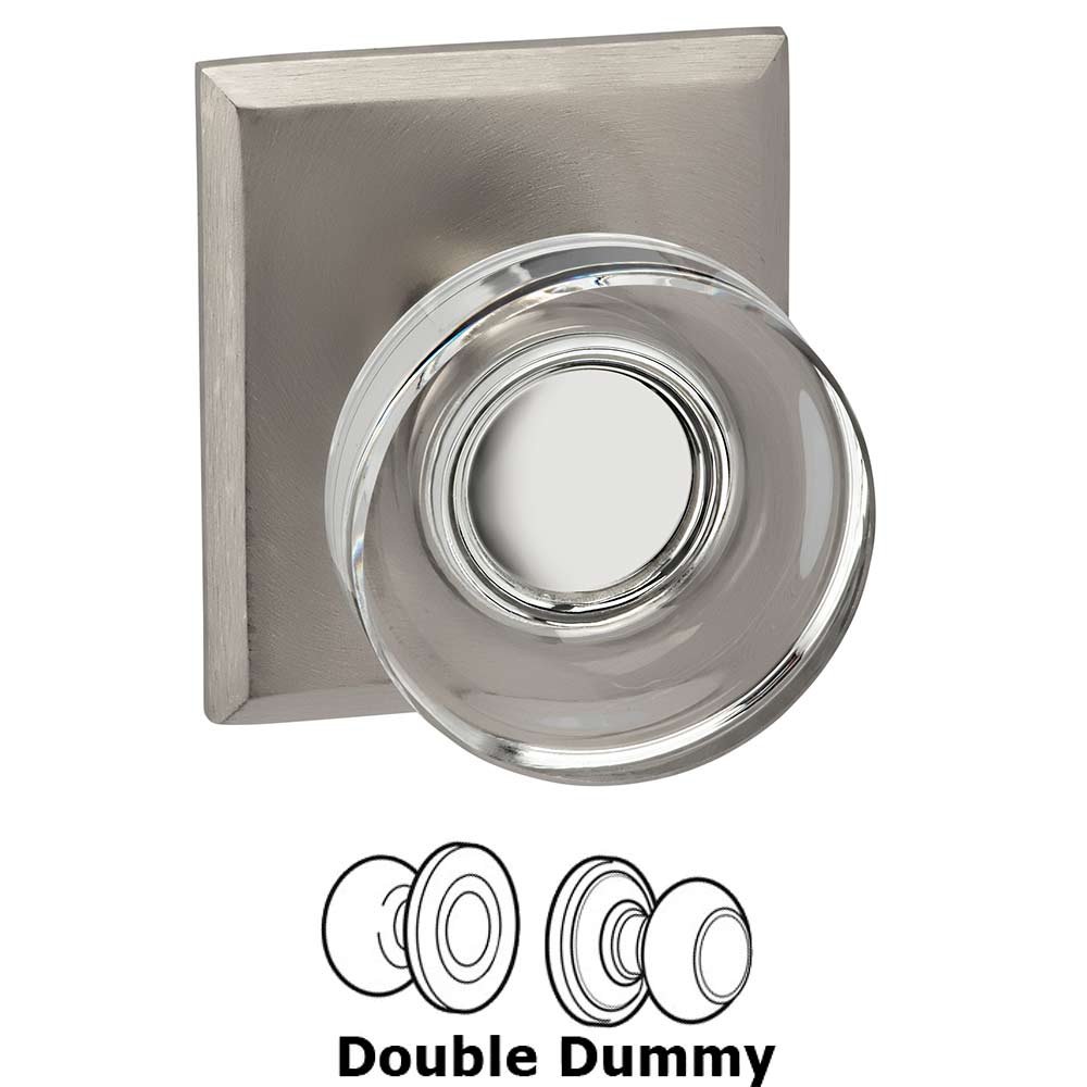 Omnia Hardware Double Dummy Puck Glass Knob With Rectangular Rose in Satin Nickel Lacquered