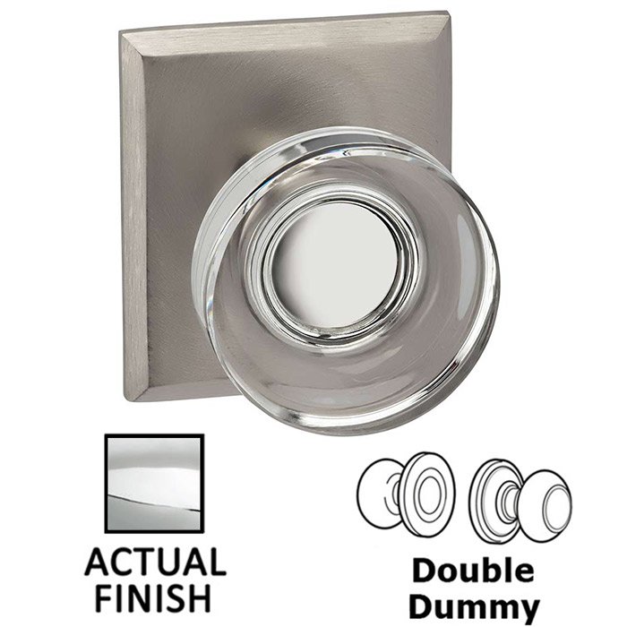 Omnia Hardware Double Dummy Puck Glass Knob With Rectangular Rose in Polished Chrome