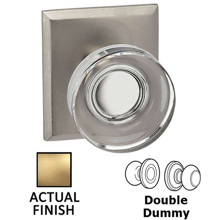 Omnia Hardware Double Dummy Puck Glass Knob With Rectangular Rose in Satin Brass Lacquered
