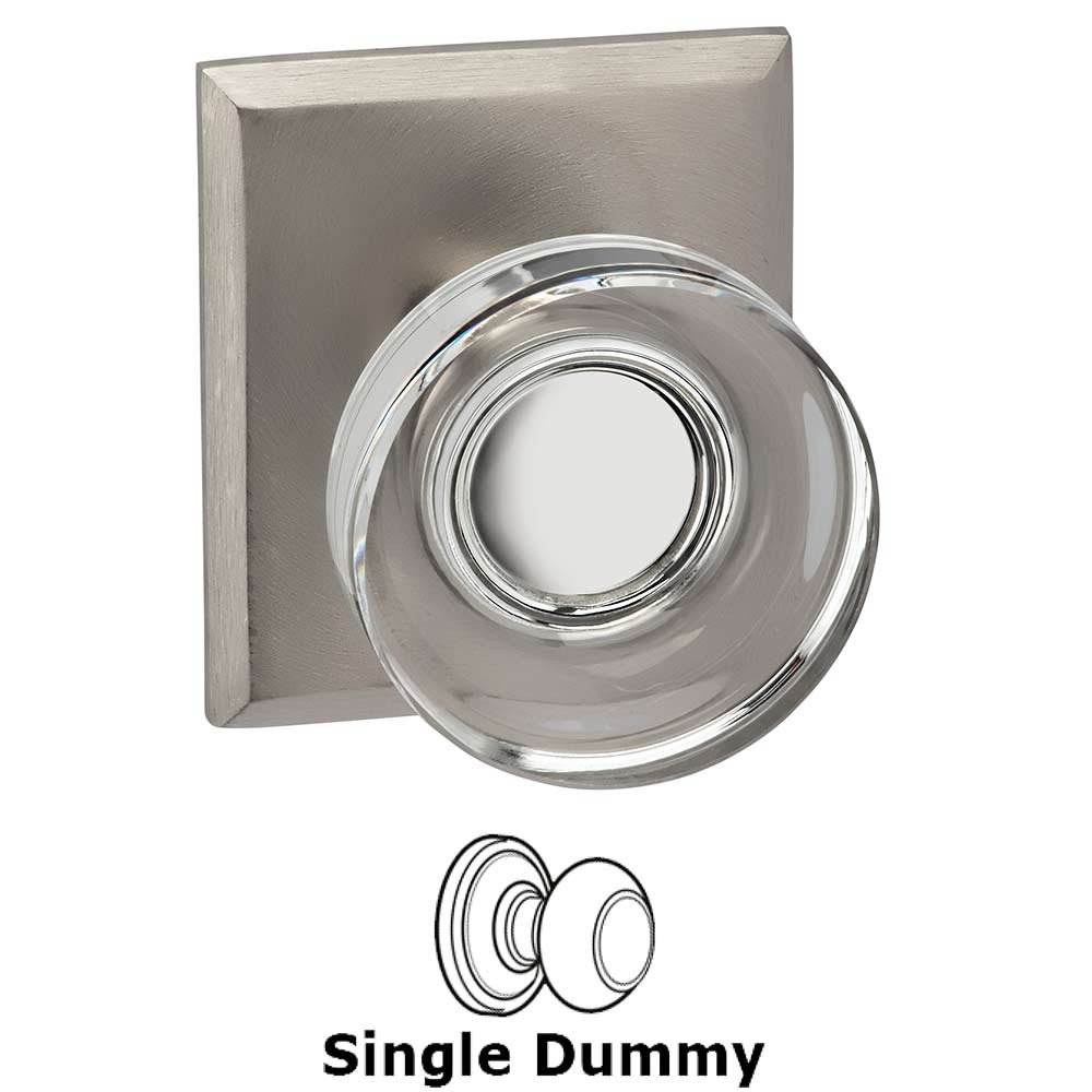 Omnia Hardware Single Dummy Puck Glass Knob With Rectangular Rose in Satin Nickel Lacquered