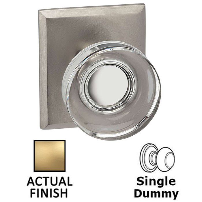 Omnia Hardware Single Dummy Puck Glass Knob With Rectangular Rose in Satin Brass Lacquered